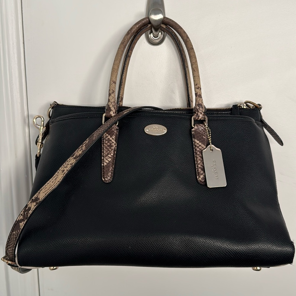 COACH Morgan Satchel in black/cream w/python embossed leather trim (F35887)